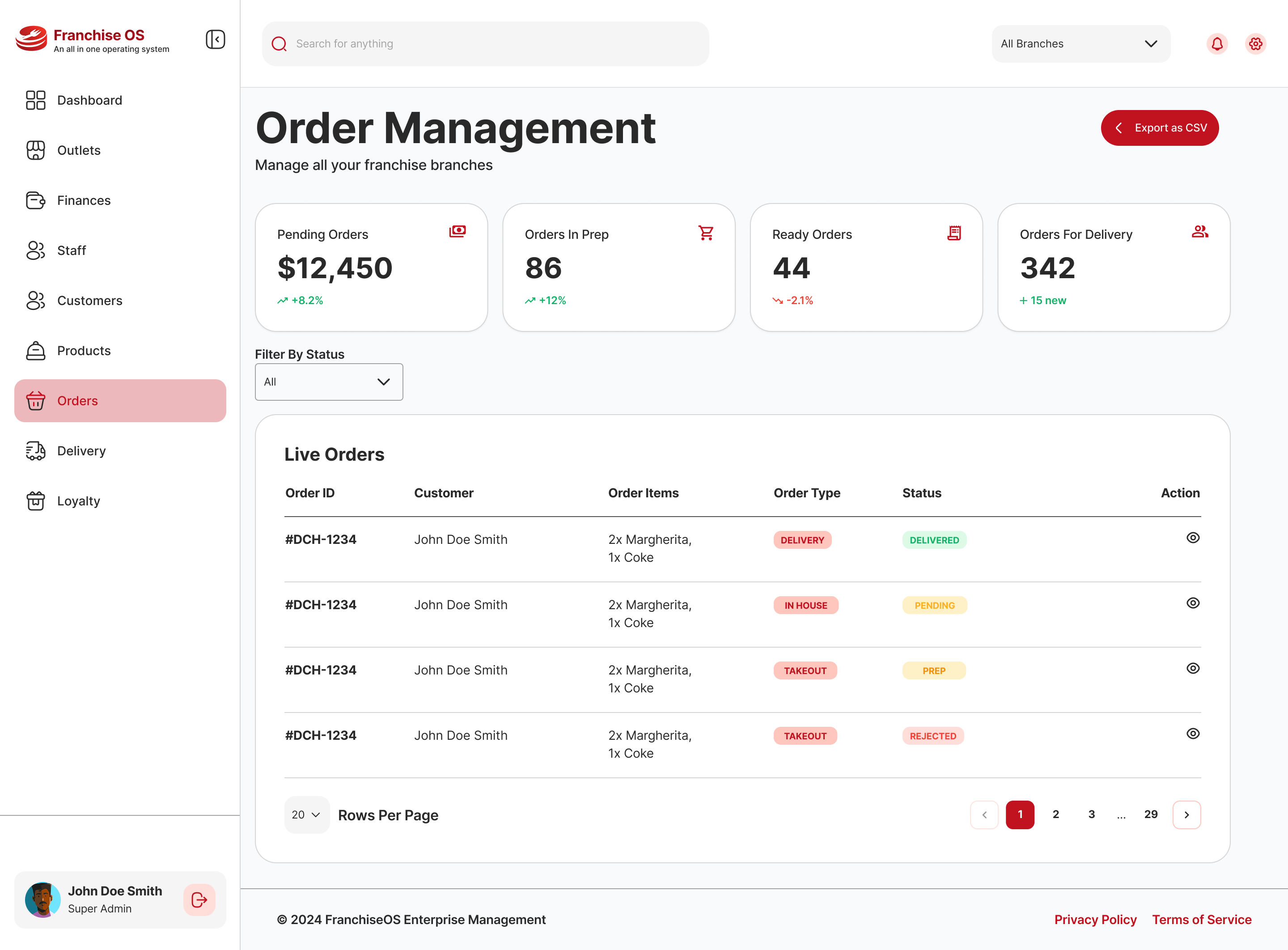 Orders UI snippet